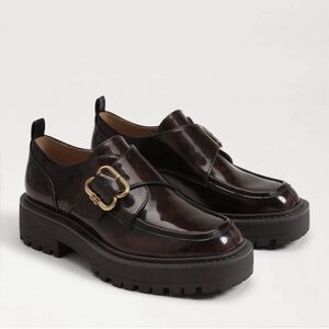 Chunky Brown Loafers with Gold Buckle